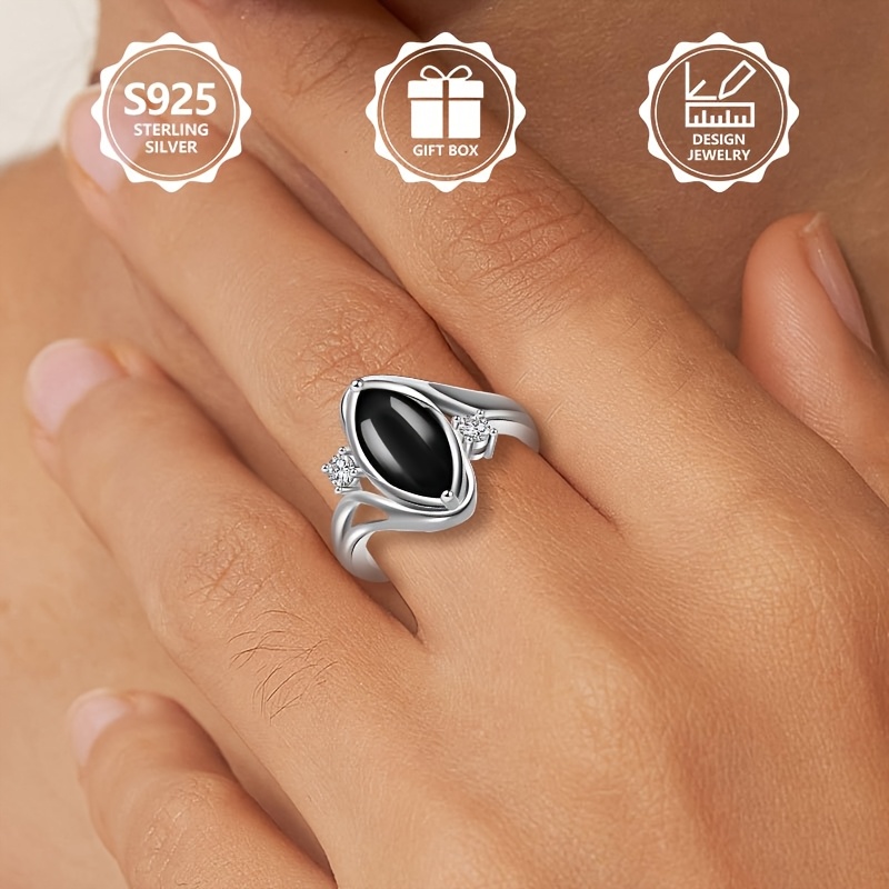 925 Silver Women's Ring with Oval Agate Stone - Perfect Gift